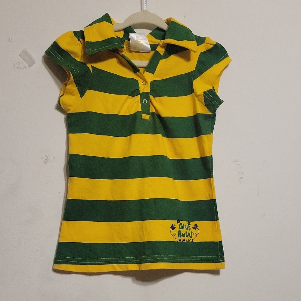 ISLAND TEES Green and Yellow Striped Kids Polo Shirt Size